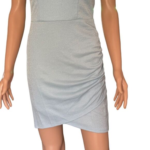 Crystal Doll Powder Blue Shimmery Side Ruched Bodycon Dress Size 9 - Picture 9 of 16